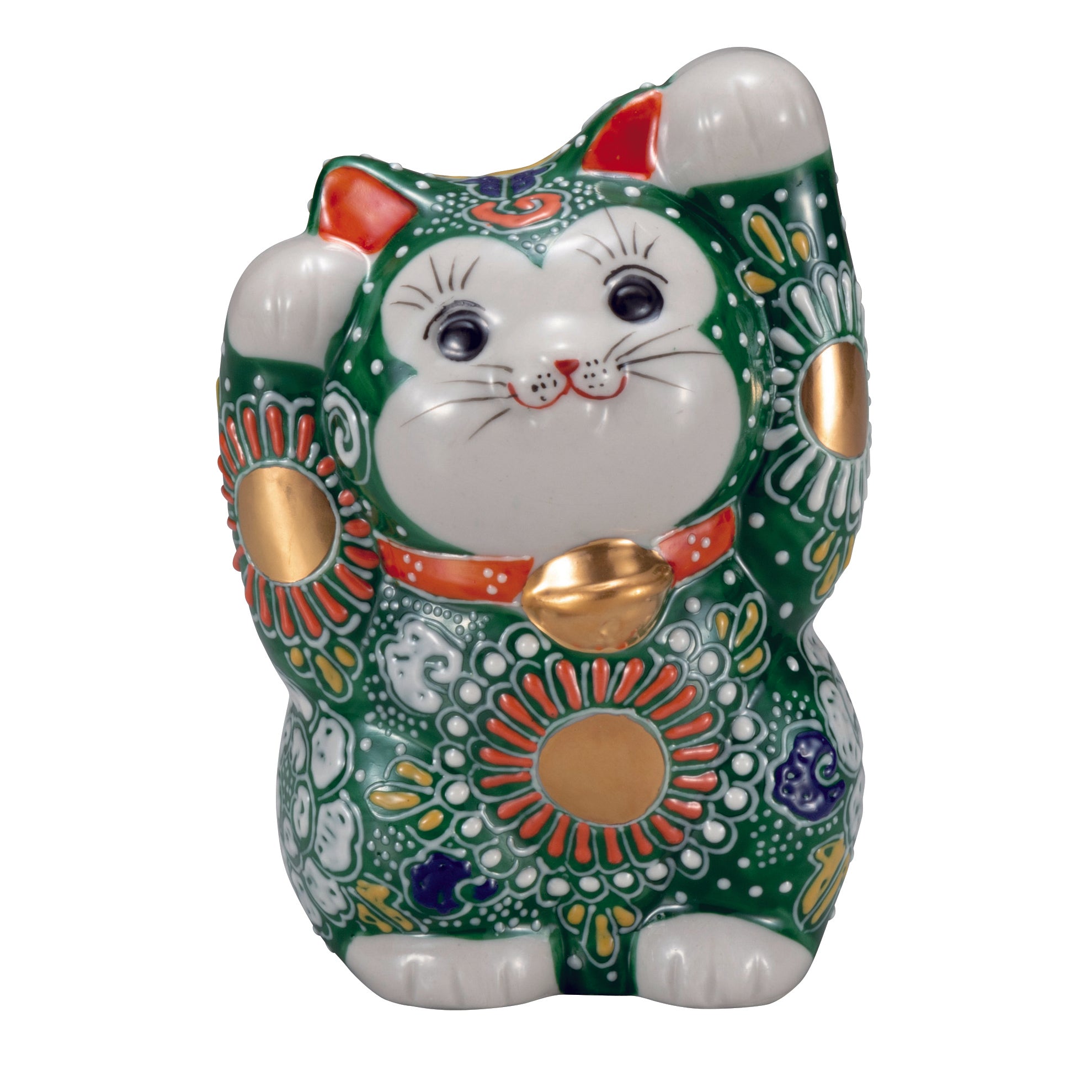 Maneki Neko (Lucky Cats) Both Hands Up Green – SAKE.treat