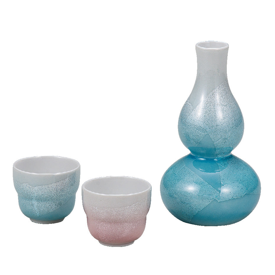 Silver Blue and Red Ginsai Kutani Ware Sake Set SAKE.treat Premium Made in Japan Sake Sets